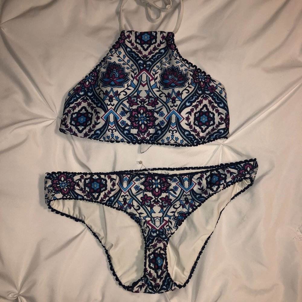 BECCA Blue and Purple Patterned Bikini